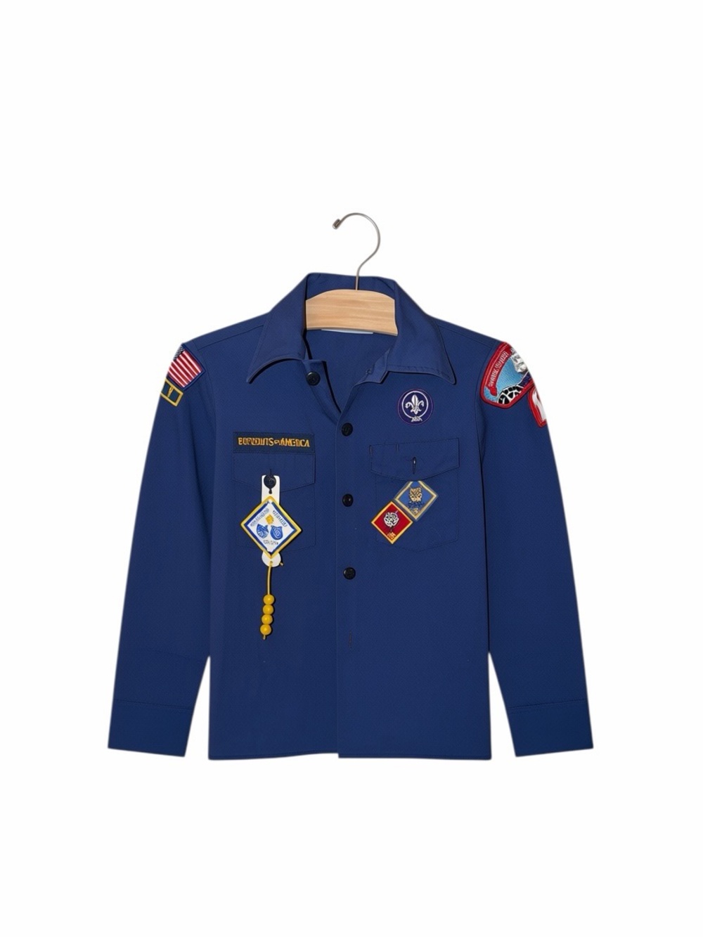 Vtg Boy Scouts of America BSA blue long sleeve uniform shirt sz m 10-12 patches